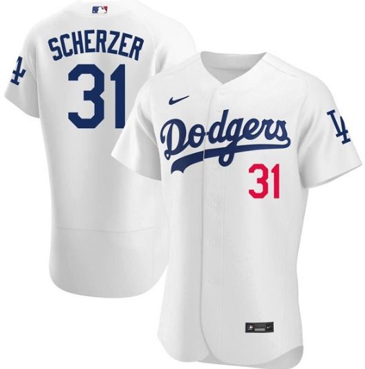 Men's Los Angeles Dodgers #31 Max Scherzer White Flex Base Stitched Baseball Jersey